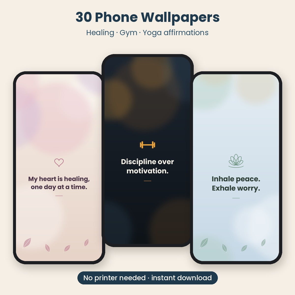 Affirmation Phone Wallpapers – 30 Pack (Healing, Gym & Yoga)