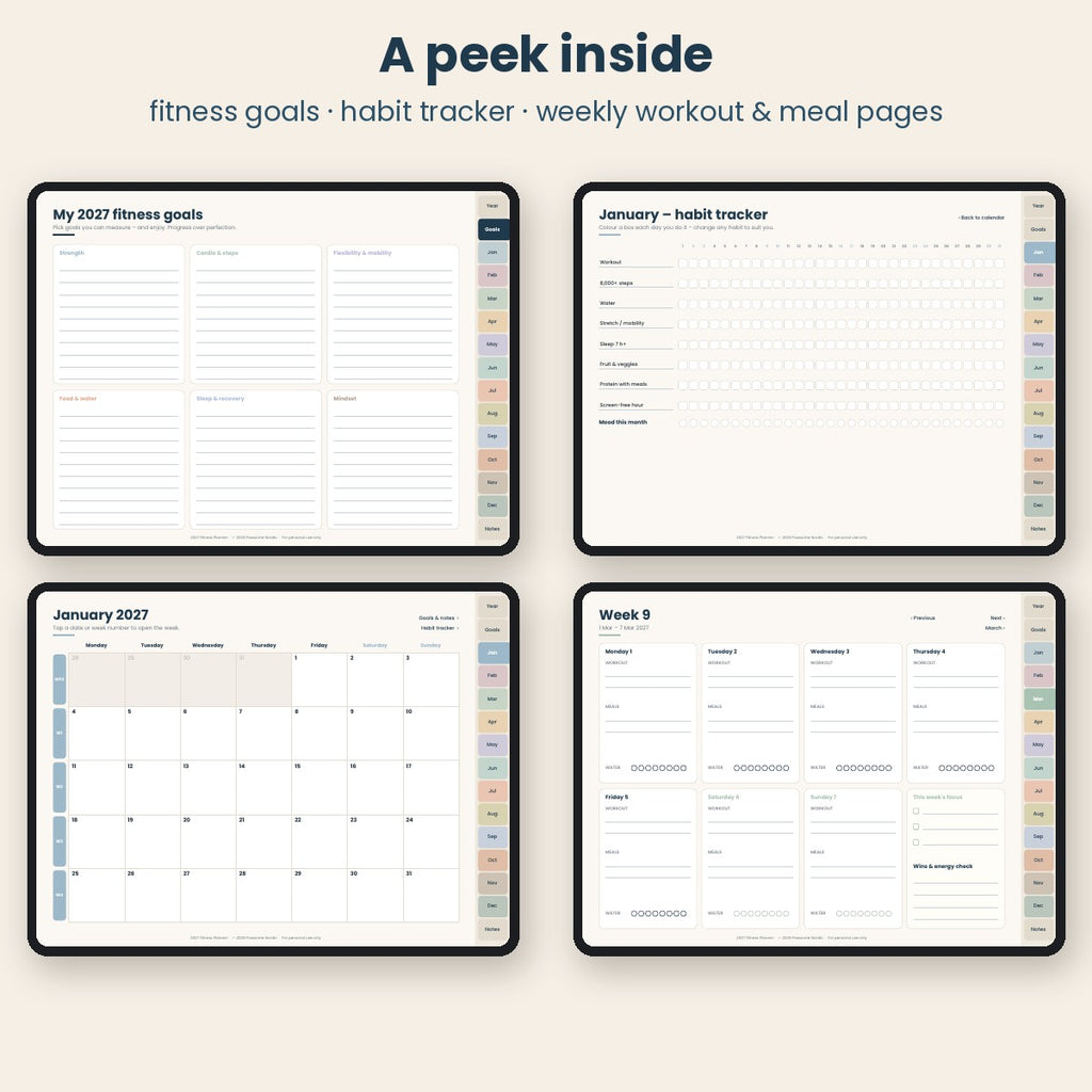 2027 Fitness Planner for iPad & Tablet – Hyperlinked