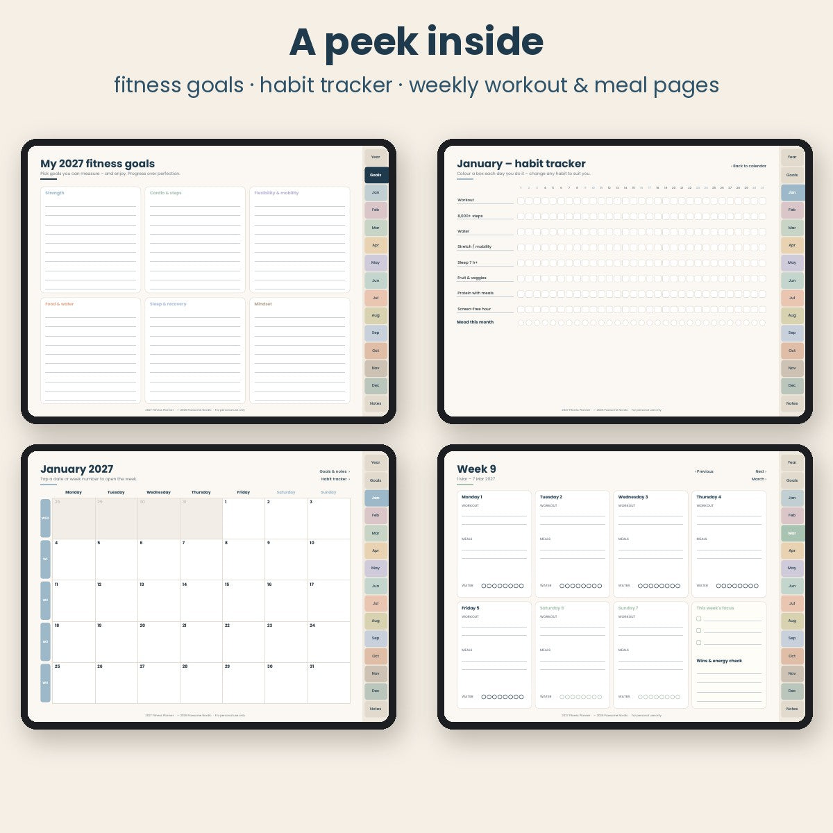 2027 Fitness Planner for iPad & Tablet – Hyperlinked