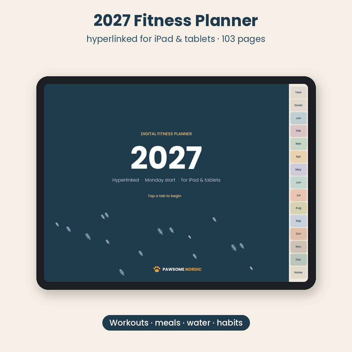 2027 Fitness Planner for iPad & Tablet – Hyperlinked