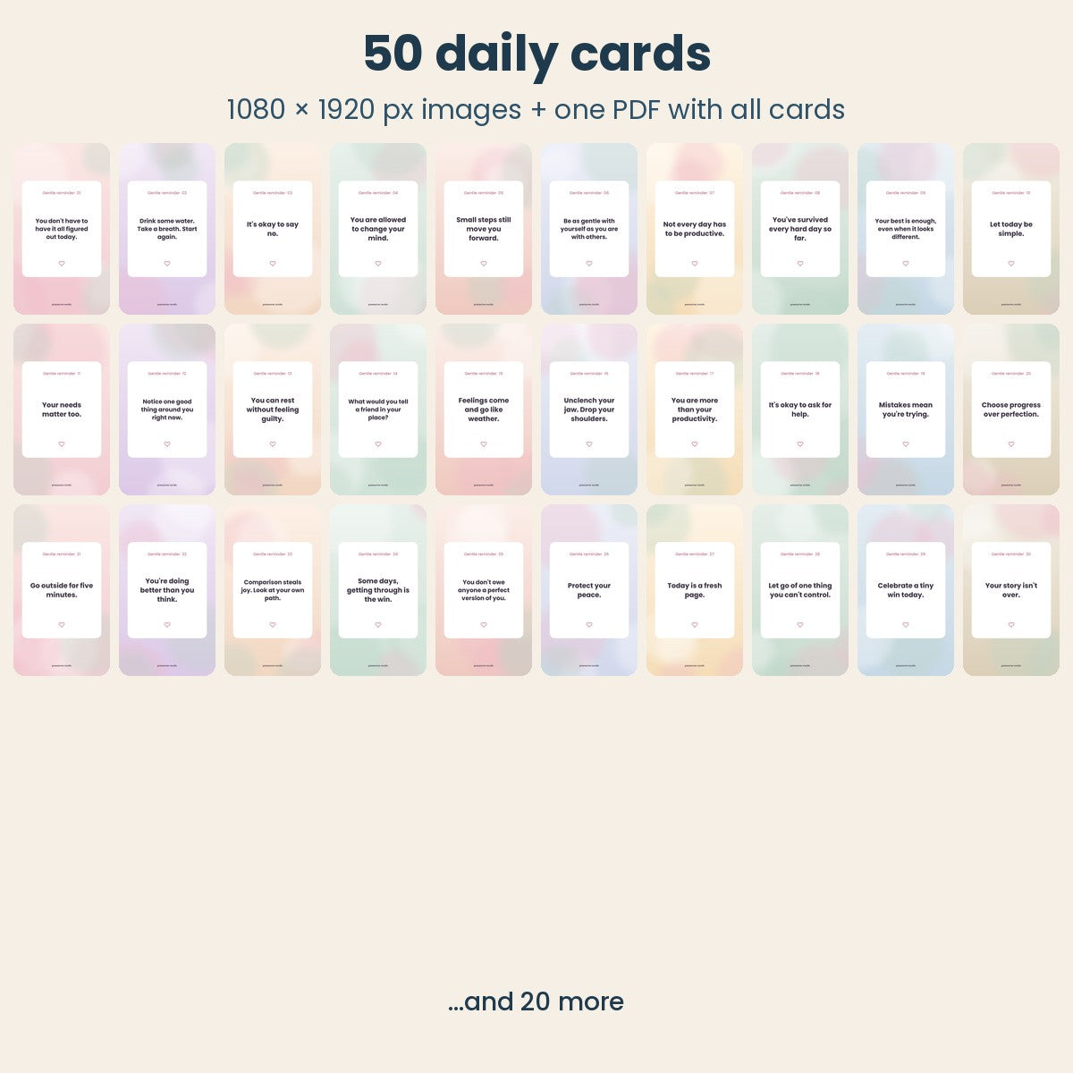 Gentle Reminders – 50 Daily Affirmation Cards (Phone Size)