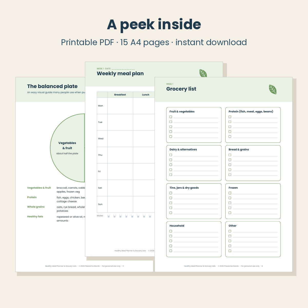 Healthy Meal Planner & Grocery Lists (PDF)