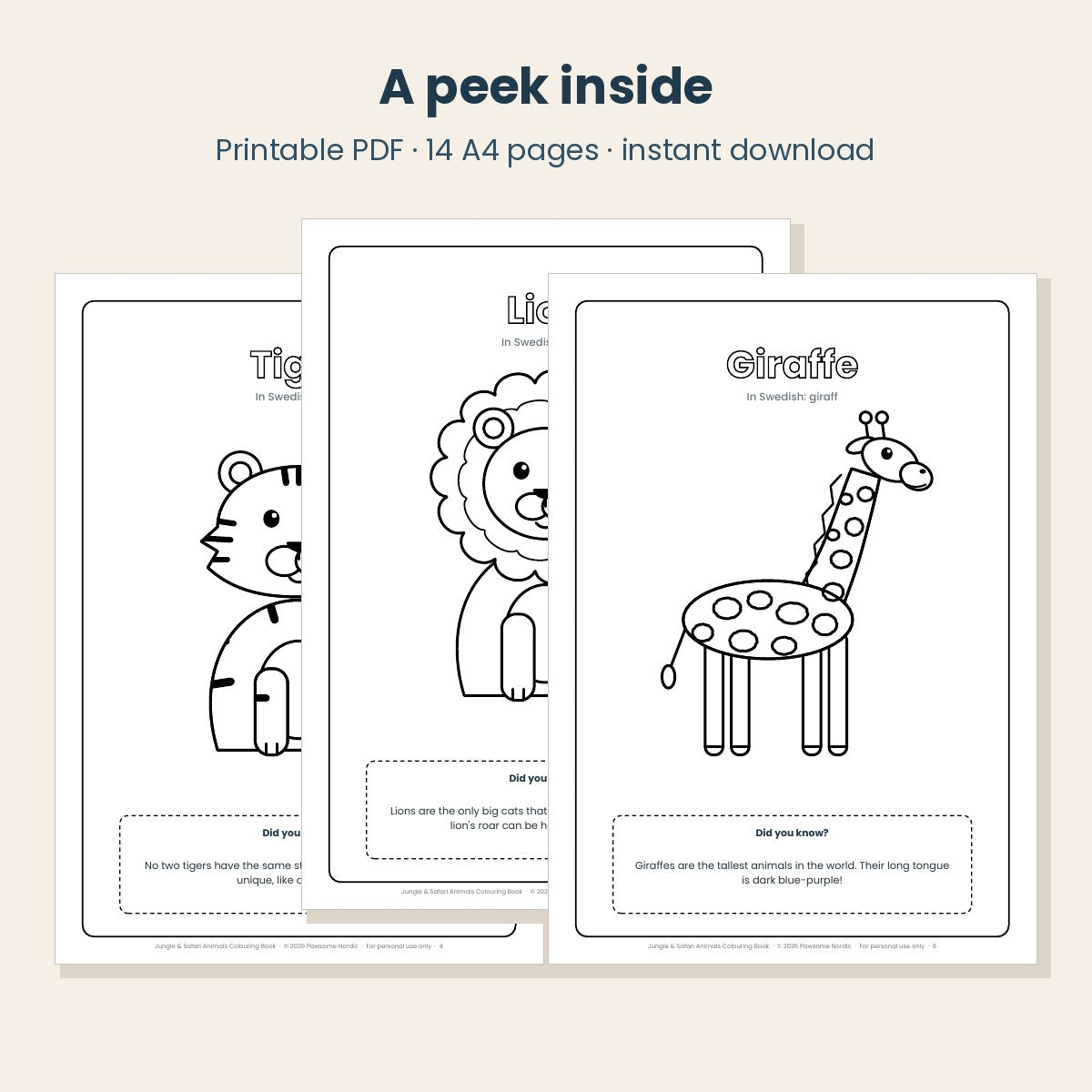 Jungle & Safari Animals Colouring Book (PDF)
