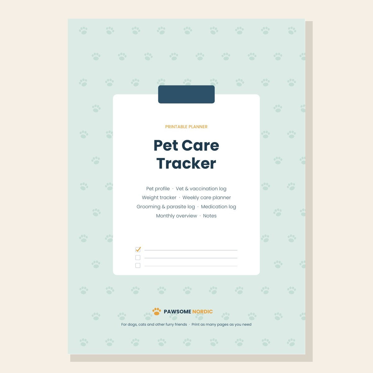 Pet Care Tracker – Printable Planner (PDF)