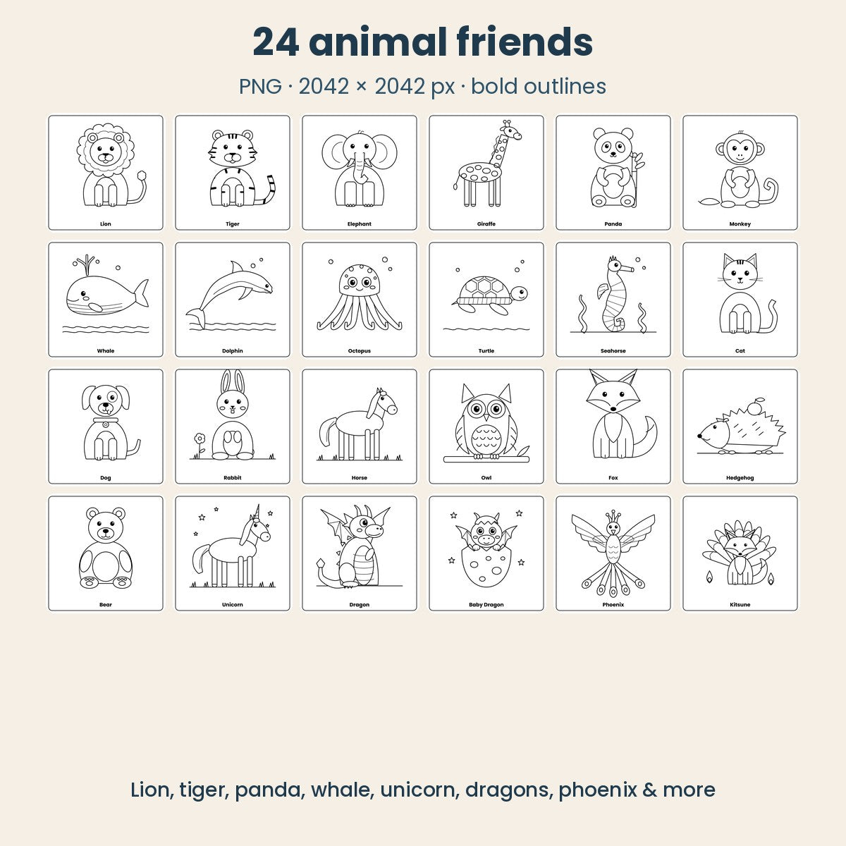 Animal Friends – iPad Colouring Pack for Kids (24 Pictures)
