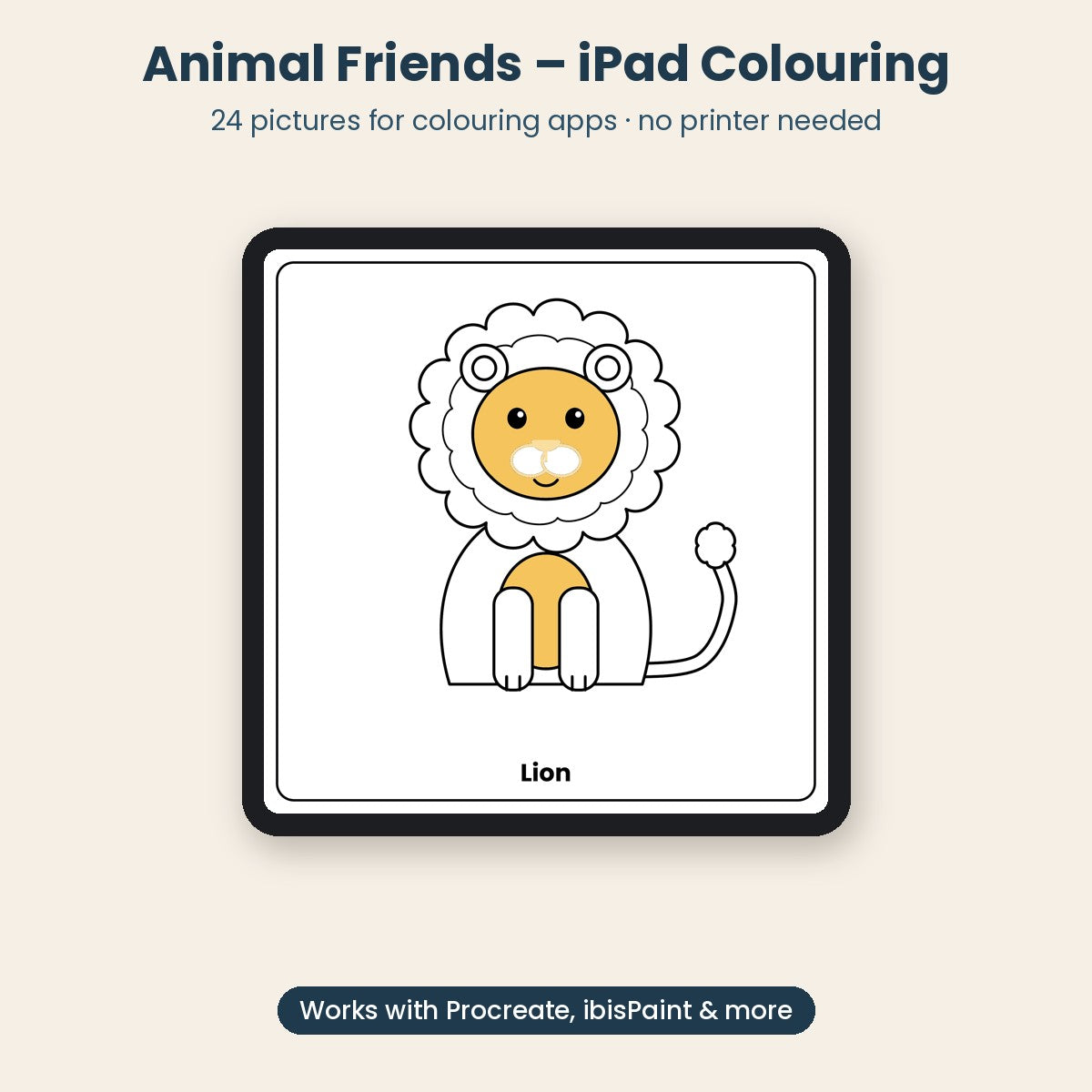 Animal Friends – iPad Colouring Pack for Kids (24 Pictures)