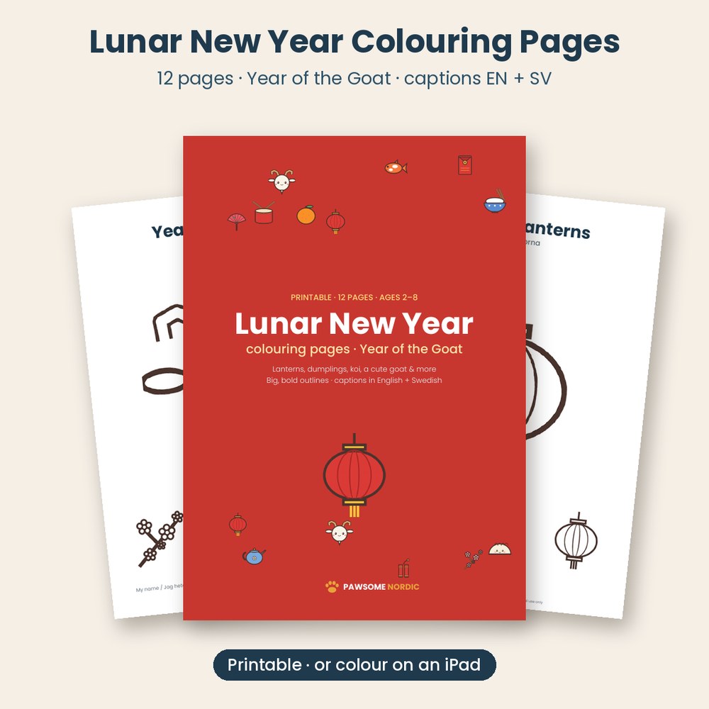 Lunar New Year Colouring Pages – 12 Cute Pages (Year of the Goat 2027)